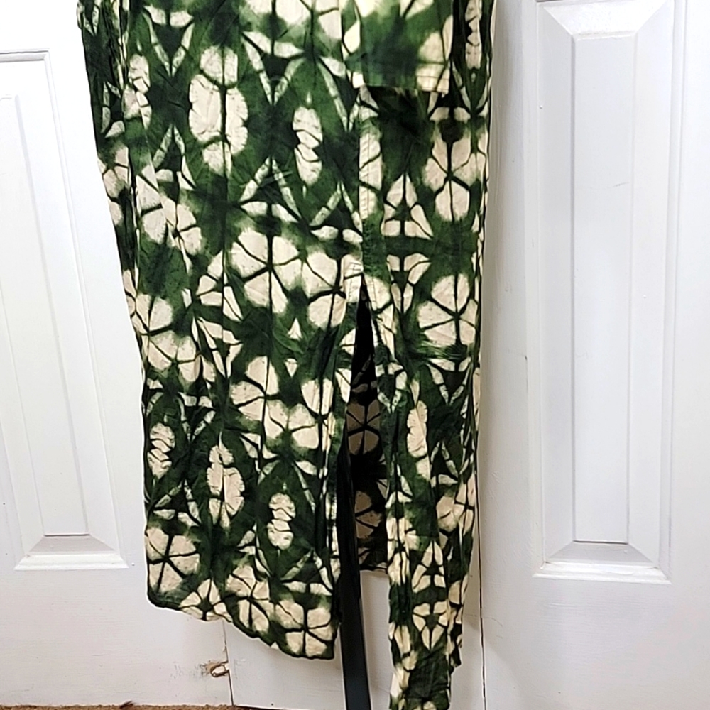 Zara Print Tunic Dress Button Front Size Medium Green and Cream - Picture 4 of 8